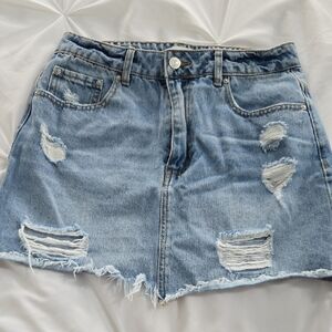 Forever 21 Light Blue Distressed Mini Skirt